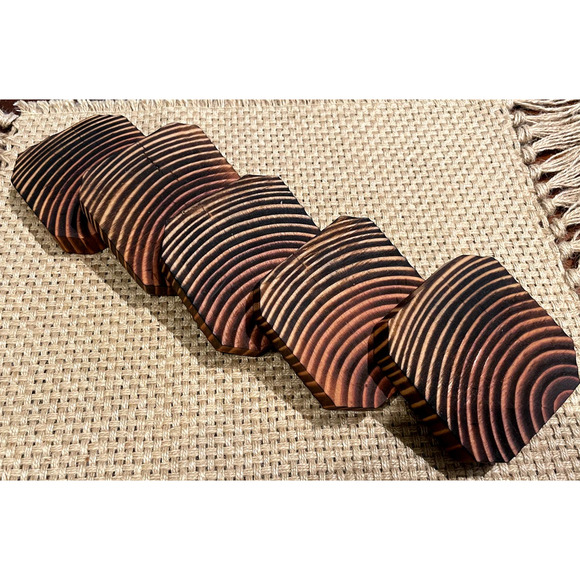 Handmade Wooden Coasters Wood Burn Dark & Light Brown Set of 5 Rustic Farmhouse - Picture 7 of 10